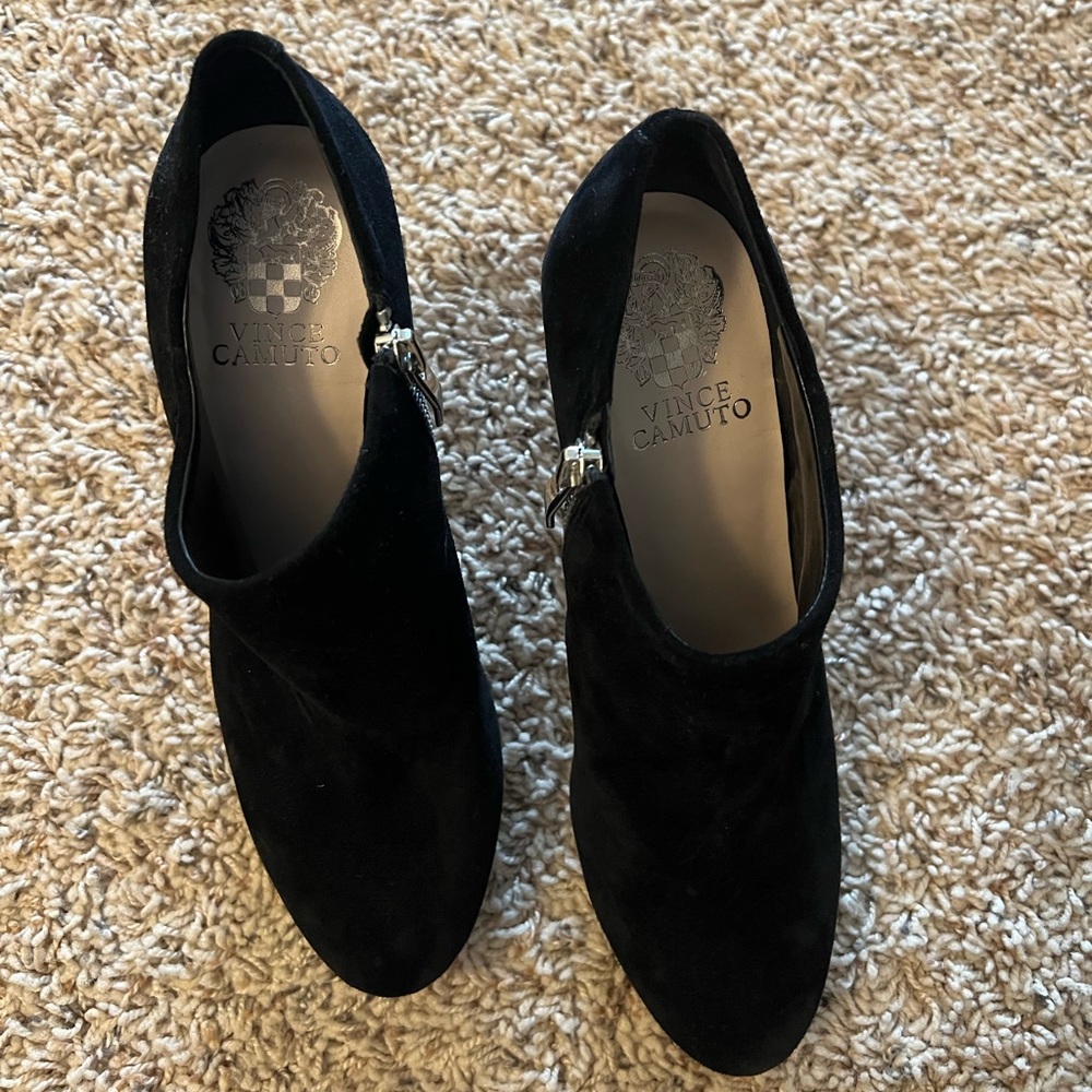Vince Camuto black velvet booties 3” heel